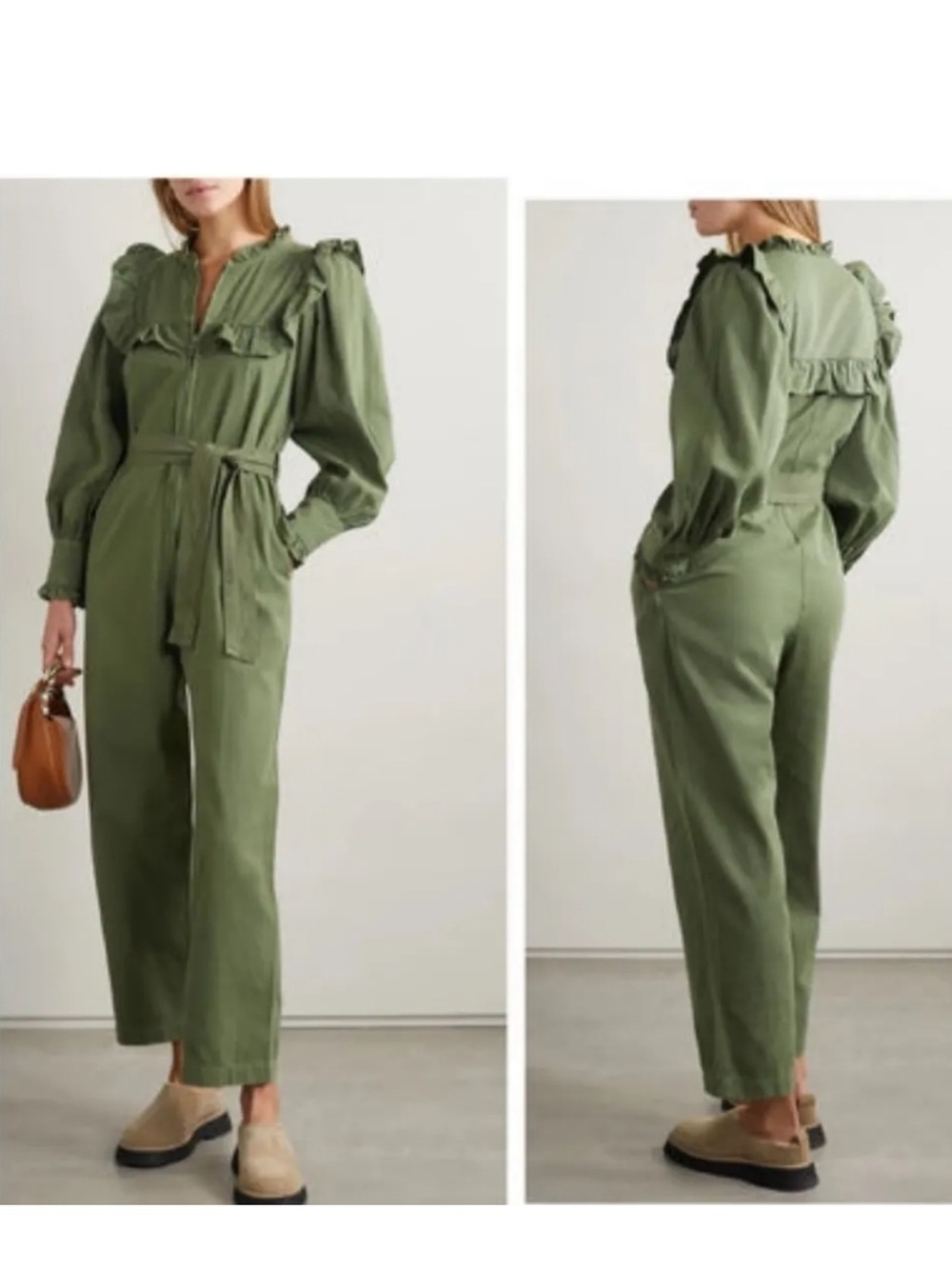 Sea New York olive green cotton belted jumpsuit with pockets